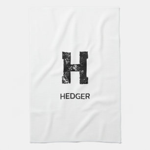MINIMALIST BLACK ONE LETTER MONOGRAM NAME WHITE KITCHEN TOWEL