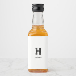 MINIMALIST BLACK ONE LETTER MONOGRAM NAME WHITE LIQUOR BOTTLE LABEL