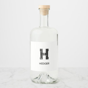 MINIMALIST BLACK ONE LETTER MONOGRAM NAME WHITE LIQUOR BOTTLE LABEL