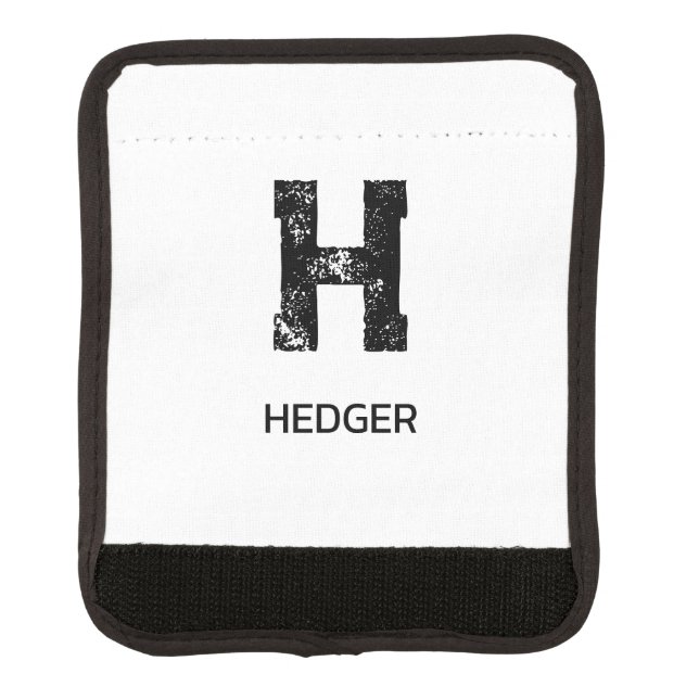 MINIMALIST BLACK ONE LETTER MONOGRAM NAME WHITE LUGGAGE HANDLE WRAP (Front)