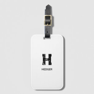 MINIMALIST BLACK ONE LETTER MONOGRAM NAME WHITE LUGGAGE TAG