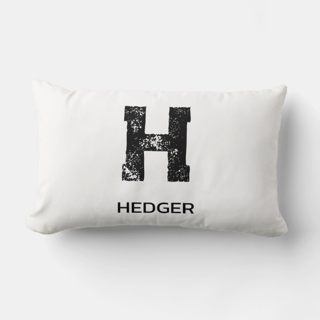 MINIMALIST BLACK ONE LETTER MONOGRAM NAME WHITE LUMBAR PILLOW (Front)