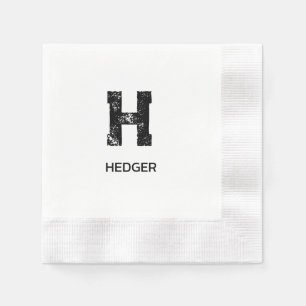 MINIMALIST BLACK ONE LETTER MONOGRAM NAME WHITE NAPKINS