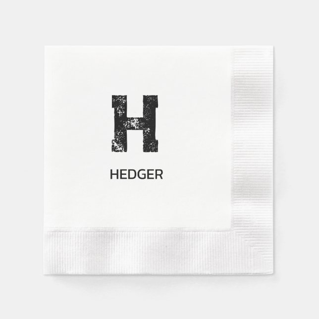 MINIMALIST BLACK ONE LETTER MONOGRAM NAME WHITE NAPKINS (Front)