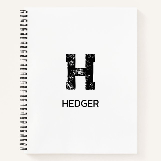 MINIMALIST BLACK ONE LETTER MONOGRAM NAME WHITE NOTEBOOK (Front)