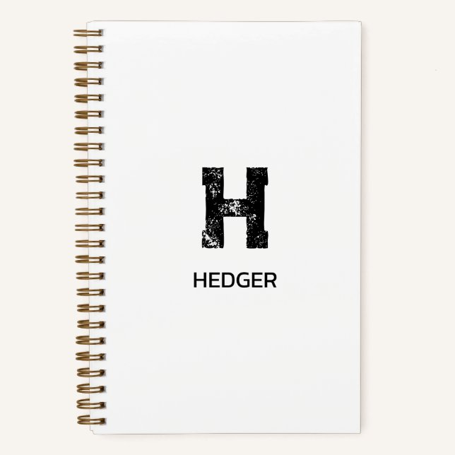 MINIMALIST BLACK ONE LETTER MONOGRAM NAME WHITE NOTEBOOK (Front)