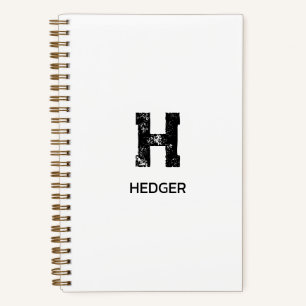MINIMALIST BLACK ONE LETTER MONOGRAM NAME WHITE NOTEBOOK