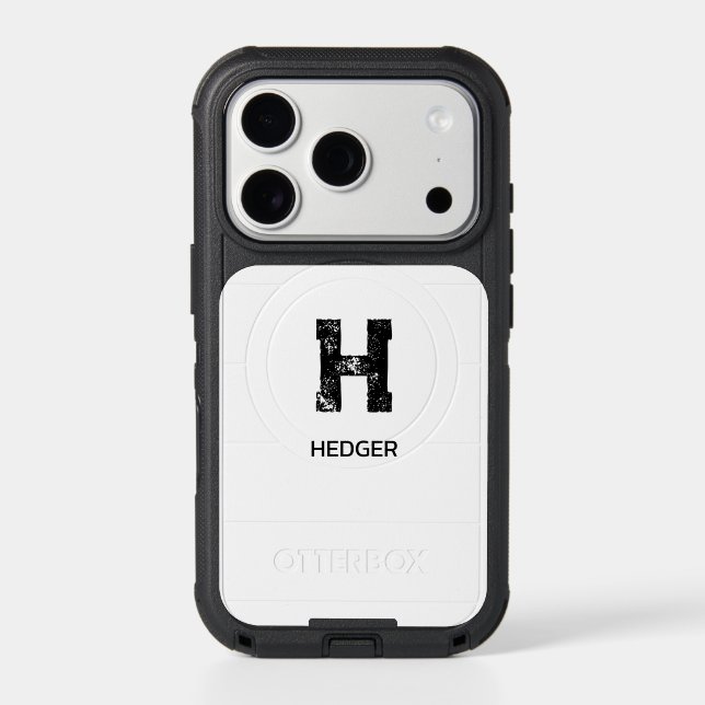 MINIMALIST BLACK ONE LETTER MONOGRAM NAME WHITE OTTERBOX iPhone CASE (Back)