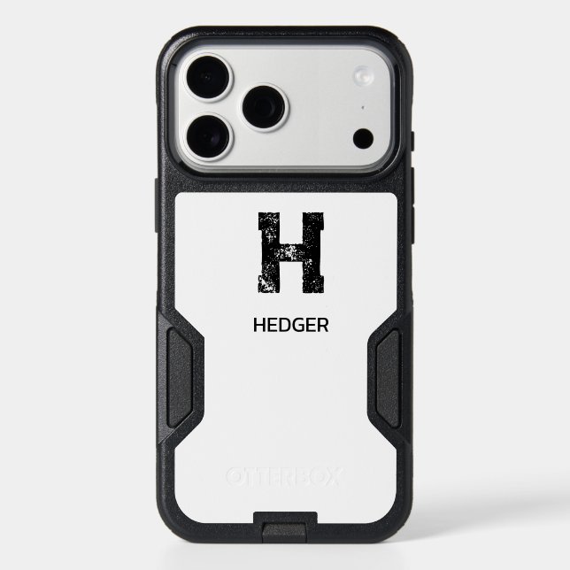 MINIMALIST BLACK ONE LETTER MONOGRAM NAME WHITE OTTERBOX iPhone CASE (Back)