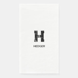 MINIMALIST BLACK ONE LETTER MONOGRAM NAME WHITE PAPER GUEST TOWELS
