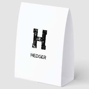 MINIMALIST BLACK ONE LETTER MONOGRAM NAME WHITE PAPER TABLE TENT