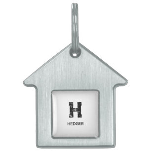 MINIMALIST BLACK ONE LETTER MONOGRAM NAME WHITE PET ID TAG