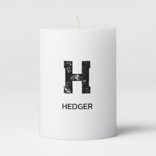 MINIMALIST BLACK ONE LETTER MONOGRAM NAME WHITE PILLAR CANDLE