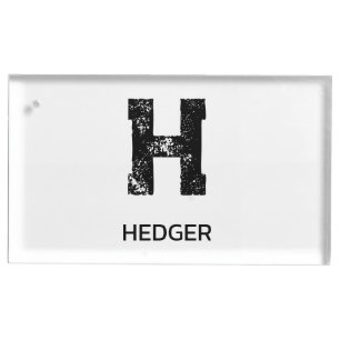 MINIMALIST BLACK ONE LETTER MONOGRAM NAME WHITE PLACE CARD HOLDER