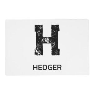 MINIMALIST BLACK ONE LETTER MONOGRAM NAME WHITE PLACEMAT