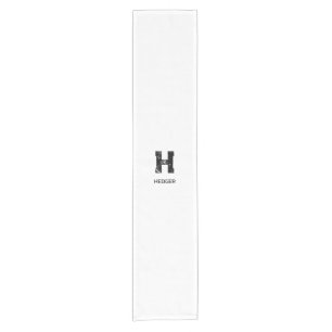 MINIMALIST BLACK ONE LETTER MONOGRAM NAME WHITE SHORT TABLE RUNNER