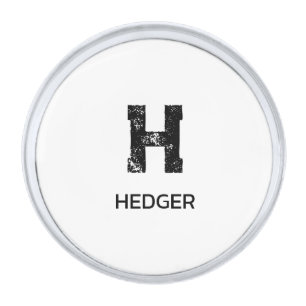 MINIMALIST BLACK ONE LETTER MONOGRAM NAME WHITE SILVER FINISH LAPEL PIN