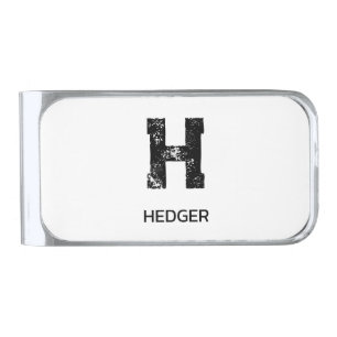 MINIMALIST BLACK ONE LETTER MONOGRAM NAME WHITE SILVER FINISH MONEY CLIP
