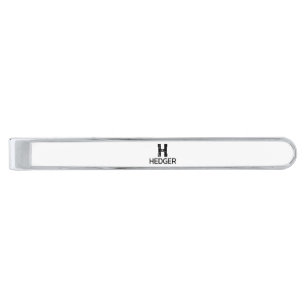 MINIMALIST BLACK ONE LETTER MONOGRAM NAME WHITE SILVER FINISH TIE BAR