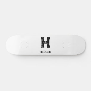 MINIMALIST BLACK ONE LETTER MONOGRAM NAME WHITE SKATEBOARD