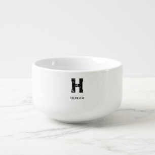 MINIMALIST BLACK ONE LETTER MONOGRAM NAME WHITE SOUP MUG