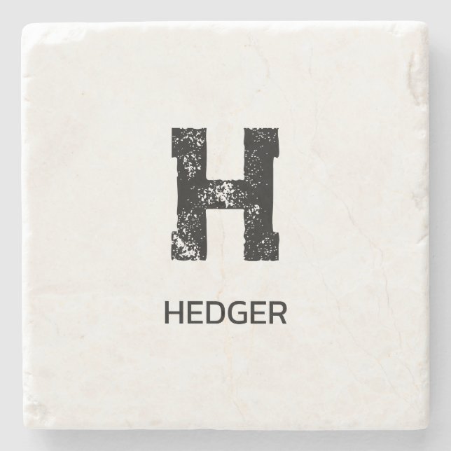 MINIMALIST BLACK ONE LETTER MONOGRAM NAME WHITE STONE COASTER (Front)
