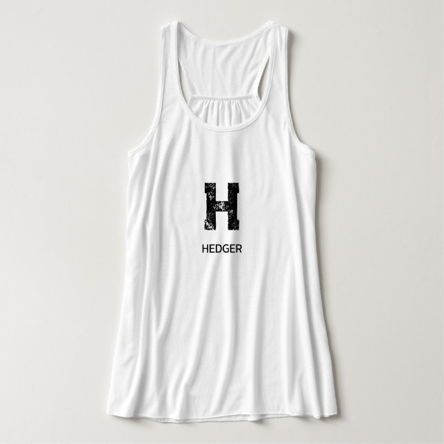 MINIMALIST BLACK ONE LETTER MONOGRAM NAME WHITE TANK TOP (Design Front)