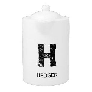 MINIMALIST BLACK ONE LETTER MONOGRAM NAME WHITE TEAPOT