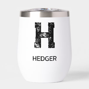 MINIMALIST BLACK ONE LETTER MONOGRAM NAME WHITE THERMAL WINE TUMBLER