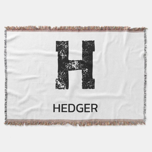 MINIMALIST BLACK ONE LETTER MONOGRAM NAME WHITE THROW BLANKET (Front)