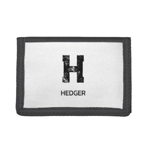 MINIMALIST BLACK ONE LETTER MONOGRAM NAME WHITE TRIFOLD WALLET