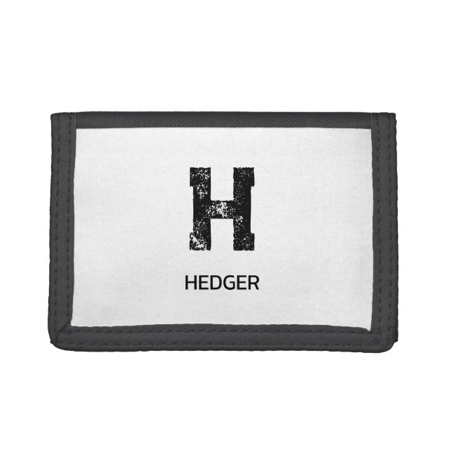 MINIMALIST BLACK ONE LETTER MONOGRAM NAME WHITE TRIFOLD WALLET (Front)