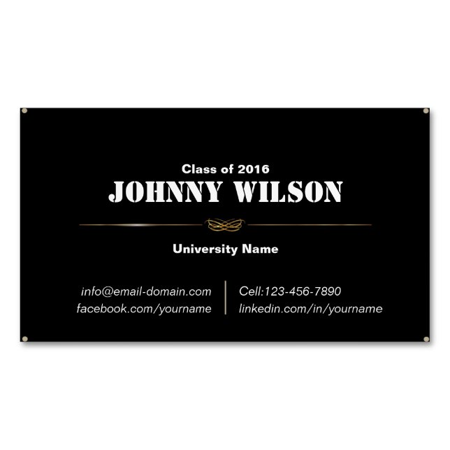 Minimalist Black Ornament Graduation Name Card (Front)