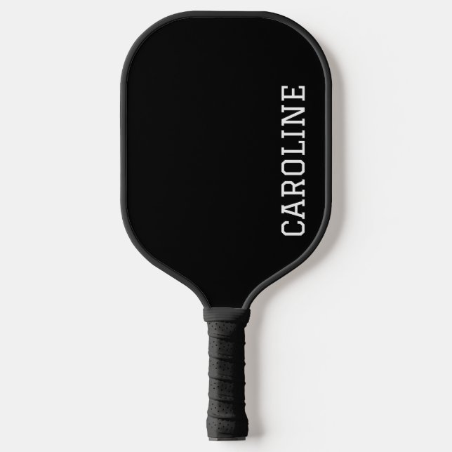 Minimalist Black Personalized Name Carbon Fiber Pickleball Paddle (Front)