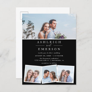 Minimalist Black Photo Collage Wedding Invitation Postcard