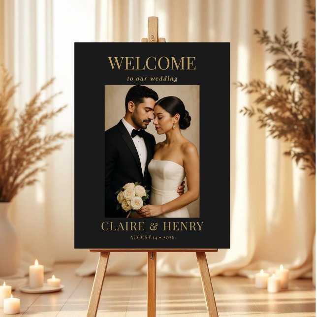 Minimalist Black Photo Modern Wedding Welcome  Foam Board (Creator Uploaded)