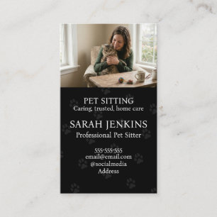 Minimalist Black Photo Pet Sitter Customizable Business Card