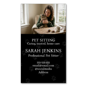Minimalist Black Photo Pet Sitter Customizable Business Card Magnet