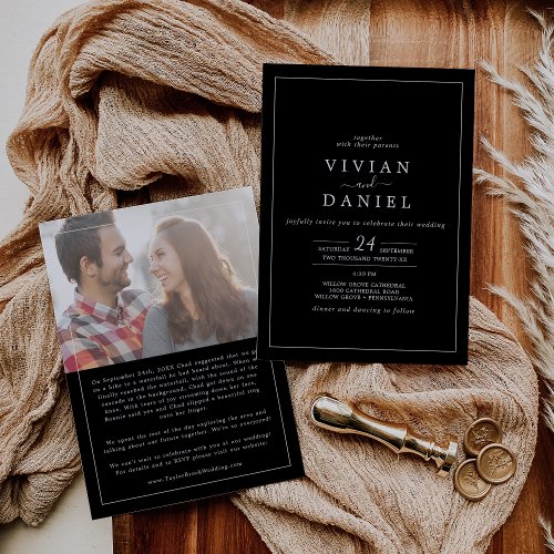 Minimalist  Black Photo Proposal Story Wedding Invitation