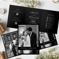 Minimalist black Photo QR Code RSVP wedding