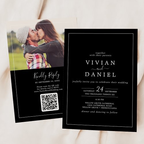 Minimalist  Black Photo QR Code Wedding Invitation
