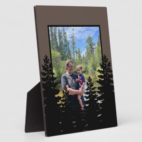 Minimalist black pine tree silhouette broow photo  plaque