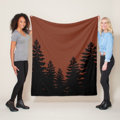 Minimalist black  pine tree silhouette brown fleece blanket