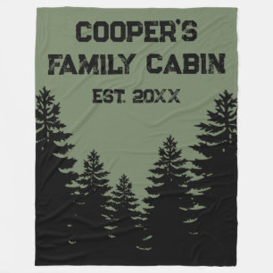 Minimalist black pine tree silhouette fleece blanket
