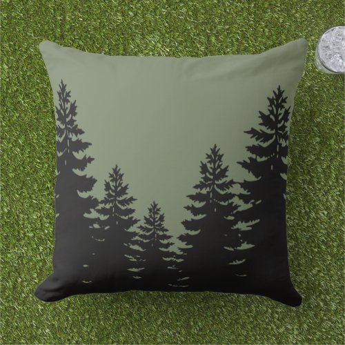 Minimalist black pine tree silhouette     outdoor pillow