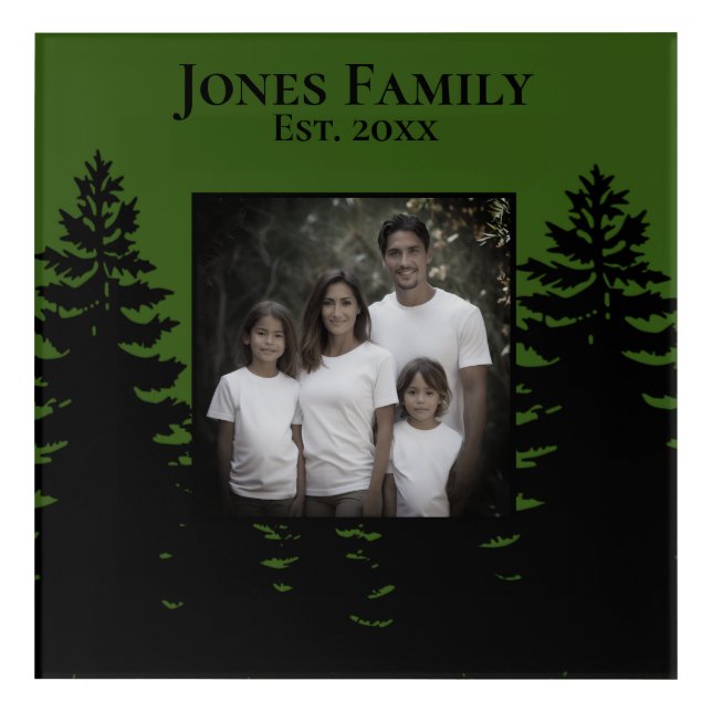 Minimalist black pine tree silhouette personalize  acrylic print (Front)