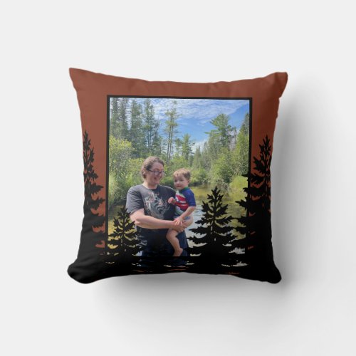 Minimalist black pine tree silhouette personalize  throw pillow