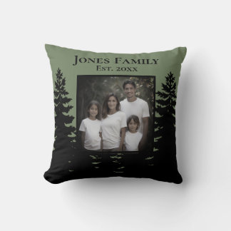 Minimalist black pine tree silhouette personalize throw pillow