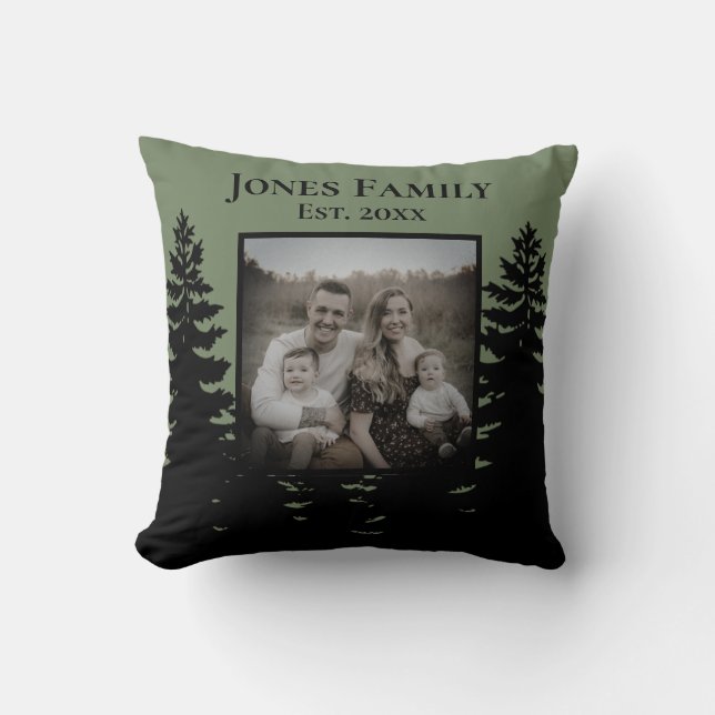 Minimalist black pine tree silhouette personalize  throw pillow (Front)