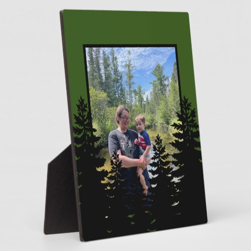 Minimalist black pine tree silhouette photo  plaque